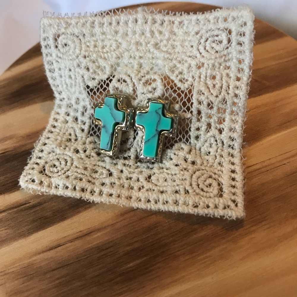 Turquoise stone cross earrings